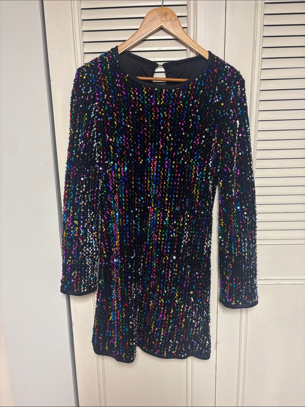 Black Long Sleeve Sequin Mini Dress - Multicolor Sparkle